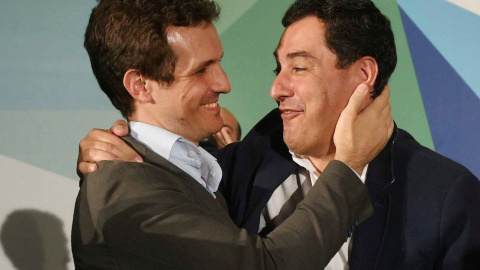 El presidente del Partido Popular, Pablo Casado y el candidato a la Junta de Andalucía, Juanma Moreno Bonilla. EFE