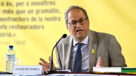 El president Quim Torra durant una conferència a la Universitat Catalana d'Estiu, a Prada de Conflent. Govern