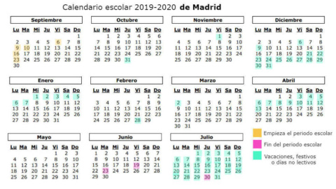 Calendario escolar 2019-2020 en Madrid. Archivo