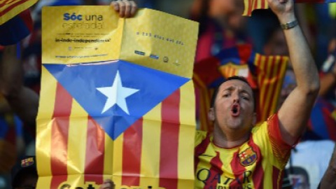 Imagen de un aficionado del Barcelona durante la final de la Champions.- EFE