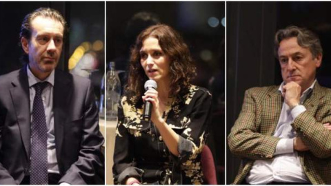 Javier Benegas, Isabel Díaz Ayuso y Hermann Tertsch, en el debate ‘Contra la censura'. FOTO: PP MADRID / ALBERTO CUÉLLAR