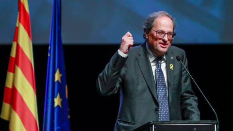 El president català, Quim Torra, durant la presentació del Consell per la República a Brussel·les.  EFE/EPA/STEPHANIE LECOCQ