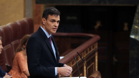 El presidente del Gobierno, Pedro Sánchez, durante su comparecencia en el Congreso | EFE