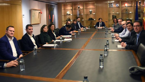 Fotografía facilitada por el CSD del presidente de este organismo durante la reunión que ha mantenido miembros de Asociación de Baloncestistas Profesionales (ABP) y de la Asociación de Clubes de Baloncesto (ACB) en la sede del Consejo Super