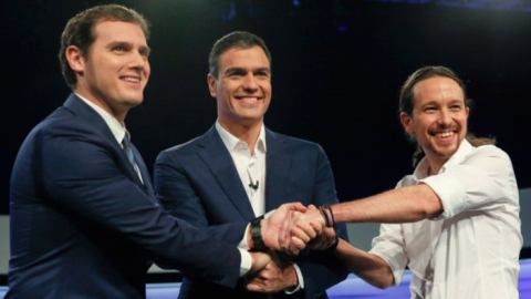 Albert Rivera, Pedro Sánchez y Pablo Iglesias en el debate de cara a las elecciones generales del 20-D. EFE