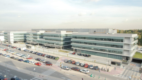 Vista general de las oficinas centrales de Indra en Alcobendas, Madrid.