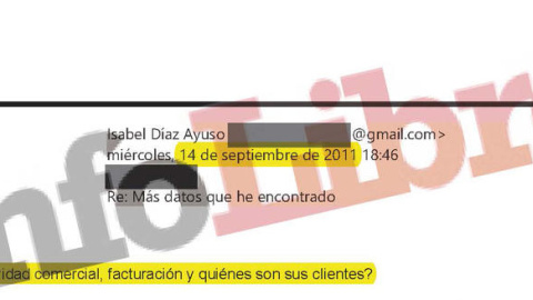 Correo de Díaz Ayuso en el que pide información confidencial de los socios de sus padres a un directivo de Avalmadrid. Foto: Infolibre.