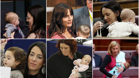 Collage de imágenes de la diputadas y senadoras con sus bebés.