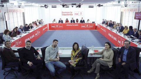 Vista general de la reunión de la Ejecutiva Federal del PSOE, en la sede de Ferraz en Madrid.EFE/Chema Moya