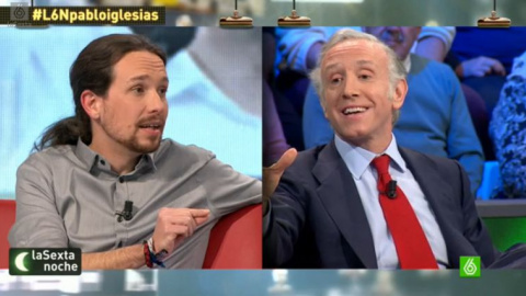 El secretario general de Podemos, Pablo Iglesias, y el periodista Eduardo Inda, en uno de sus cara a cara en el programa 'La Sexta Noche'