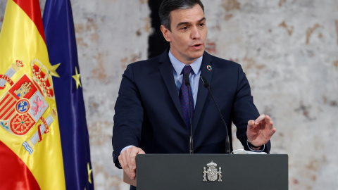 El presidente del Gobierno, Pedro Sánchez, durante el acto con motivo de la reforma del artículo 49 de la Constitución.