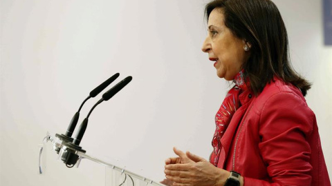 La portavoz socialista en el Congreso de los Diputados Margarita Robles, durante la rueda de prensa de ayer tras la Junta de Portavoces. EFE/Chema Moya