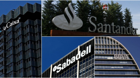 Detalle de las sedes de Caixabank, Banco Santander, Banco Sabadell, y BBVA. REUTERS