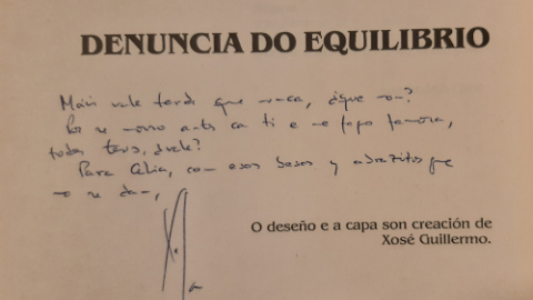 Dedicatoria de Xela Arias a Celia Torres en 'Denuncia de la balanza'.