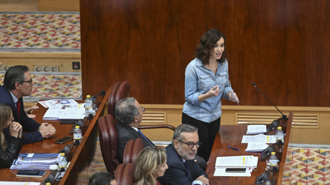 La presidenta de la comunidad de Madrid, Isabel Díaz Ayuso, este jueves en la Asamblea de Madrid.