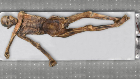 El hombre de hielo del Neolítico tirolés Ötzi, descubierto por unos montañistas en los Alpes en 1991.