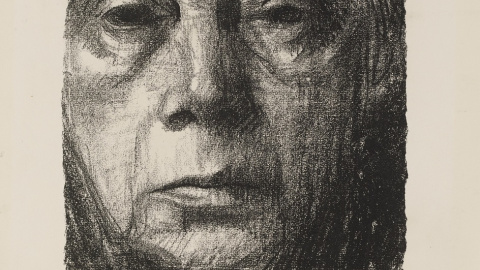 Litografía que representa un autorretrato de Käthe Kollwitz, de 1934