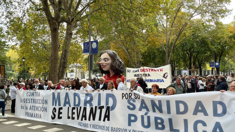 Manifestantes en la protesta por el estado de la sanidad pública en Madrid.