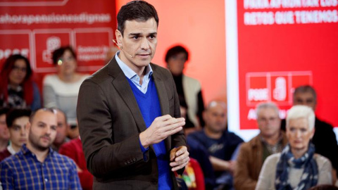 El secretario general del PSOE, Pedro Sánchez, interviene este miércoles en una Asamblea Abierta a la Ciudadanía en Toledo. /EFE