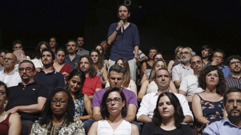 El líder de Podemos, Pablo Iglesias, durante la presentación de la candidatura "Equipo Pablo Iglesias".- J.J. Guillén (EFE)