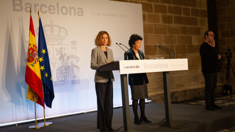 Imagen de la rueda de prensa posterior al Consejo de Ministros en Barcelona. EP