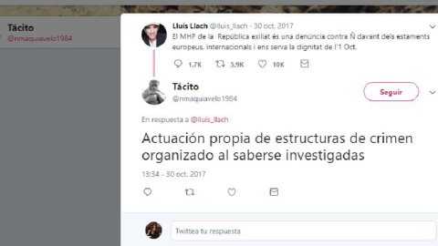 Respuesta de 'Tácito' a Lluís Llach tras exiliarse Puigdemont, calificando al Govern de "estructuras de crimen organizado".