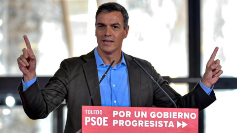 El presidente del Gobierno en funciones Pedro Sánchez, durante su intervención en el Consejo de Política Municipal celebrado hoy en Toledo. EFE/Ismael Herrero