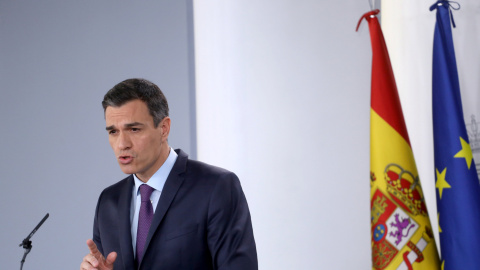 El presidente del Gobierno, Pedro Sánchez, durante su comparecencia antes los medios en el Palacio de la Moncloa tras el último Consejo de Ministros de 2018. REUTERS/Susana Vera