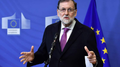 Rajoy, durante su rueda de prensa en Bruselas. | ERIC VIDAL (EFE)