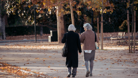 Dos mujeres caminan por un parque en Madrid, a 29 de noviembre de 2023.