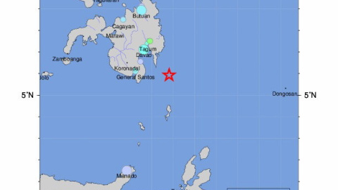 Epicentro del terremoto de magnitud 6,9 que ha sacudido el mar en el sur de Filipinas./ EFE