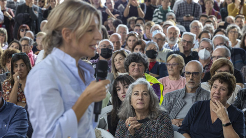 La vicepresidenta segunda del Gobierno, Yolanda Díaz, protagoniza un acto público de la Plataforma Sumar en Valencia tras su choque con Podemos por la revisión de condenas con la ley del solo sí es sí, que afecta a las posibilidades de pact