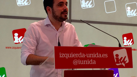 Alberto Garzón durante su intervención ante  la primera Asamblea Político y Social de IU. (Twitter de IU)