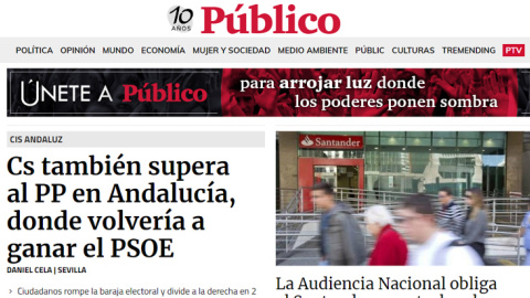 Portada de Público.es de este lunes.