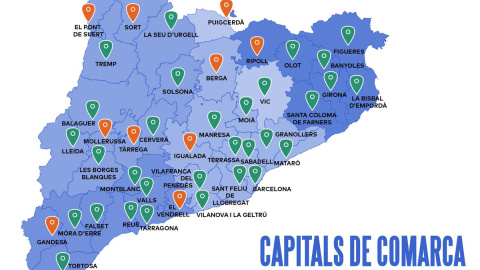 Mapa de les capitals de comarca que s'han sumat a la campanya. CASA NOSTRA, CASA VOSTRA