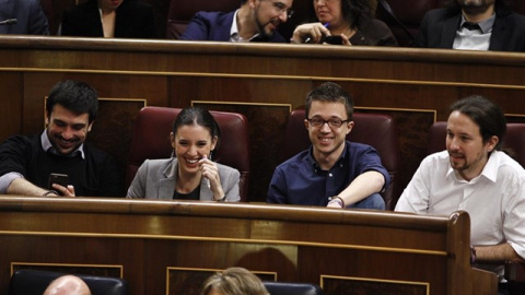 Ramón Espinar, Iñigo Errejón, Irene Montero y Pablo Iglesias en el Congreso / EUROPA PRESS