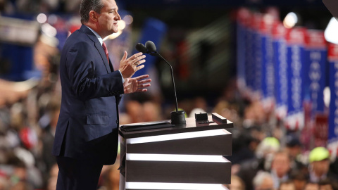 El senador de Texas y excandidato republicano a la presidencia de Estados Unidos, Ted Cruz, en su discurso en la Convención respublicana. EFE