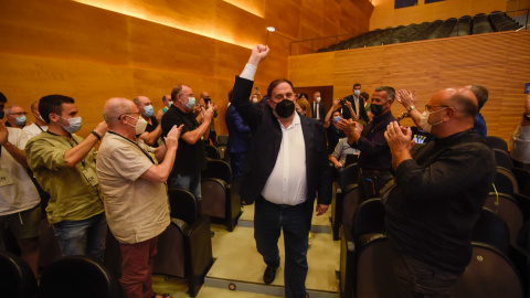 El líder d'ERC, Oriol Junqueras, entrant al Congrés Nacional del partit.