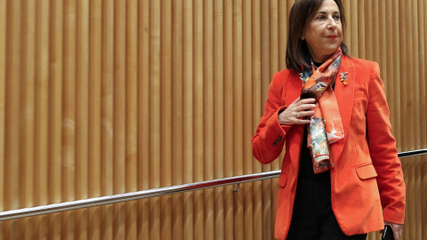 La ministra de Defensa, Margarita Robles, durante la Comisión de Defensa en el Congreso de los Diputados, a 25 de enero de 2024, en Madrid (España).