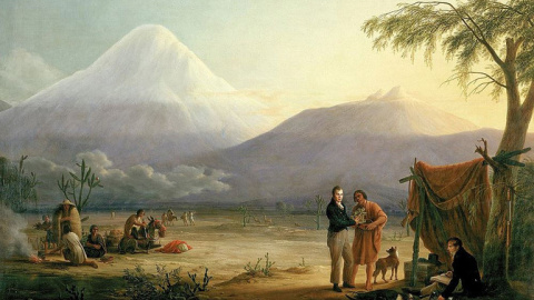 Alexander von Humboldt y Aimé Bonpland al pie del volcán del Chimborazo en Ecuadro. / Cuadro de Friedrich Georg Weitsch (1810)