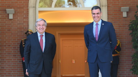 El president espanyol, Pedro Sánchez, i el secretari general de l'ONU, Antonio Guterres, a la Moncloa.