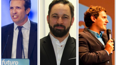 Pablo Casado, Santiago Abascal y Albert Rivera.