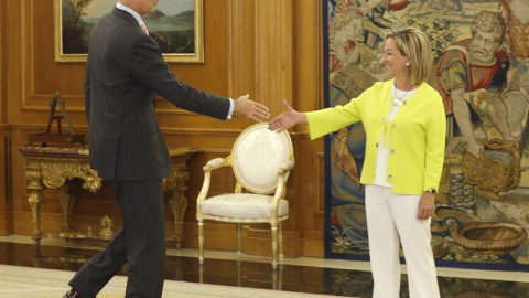 El Rey ha recibido esta mañana en el Palacio de la Zarzuela a la diputada de Coalición Canaria (CC) Ana Oramas. EFE/J.J. Guillen