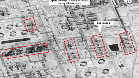 Foto distribuida por EEUU que muestra los datos del ataque con drones en las instalaciones de la petrolera saudí Aramco de Abqaiq. EFE/EPA/US GOVERNMENT