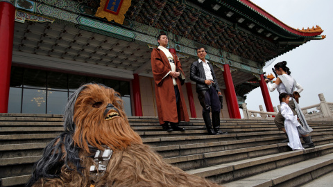 Un fan se viste de Chewbacca para conmemorar el Día de Star Wars. Taipei, Taiwán. REUTERS/Tyrone Siu