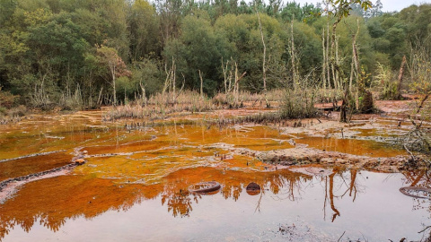 Drenaje ácido de mina aguas abajo de la mina de Touro