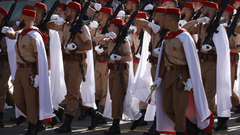 Los Grupos de Regulares de Melilla desfilan en el desfile del Día de la Fiesta Nacional en Madrid. EFE/ Chema Moya