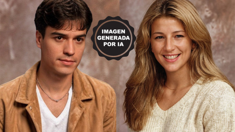 12/10/2023 Imagen generada por IA de Pedro Sánchez y Yolanda Díaz como estudiantes de instituto americano en los años 90.