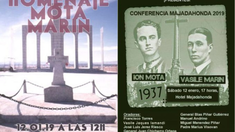 Homenajes a Mota y Marin. Cartel difundido por Falange