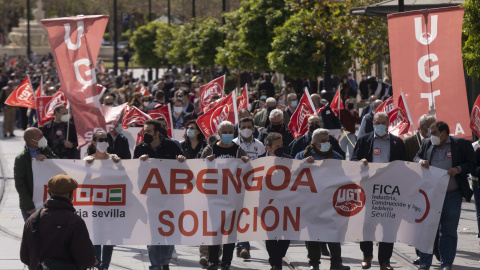 Manifestación de los trabajadores de Abengoa en Sevilla.